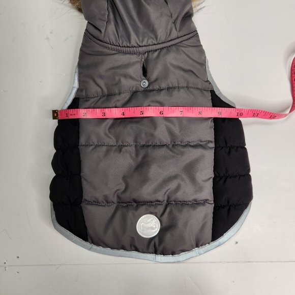 Simply Wag Puffy Dog Coat Small Faux Fur Hood Snapback Reflective Harness Hole - Picture 13 of 15